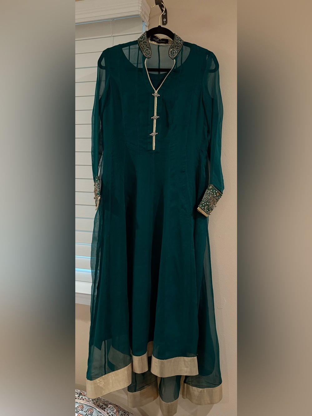4 Piece Pakistani Wedding Chiffon High Low Gown Dress Green size M - Picture 4 of 13